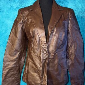 Y2K Brown Leather Blazer Jacket · Fitted Tailored Coat · 90s Minimal Cool Girl